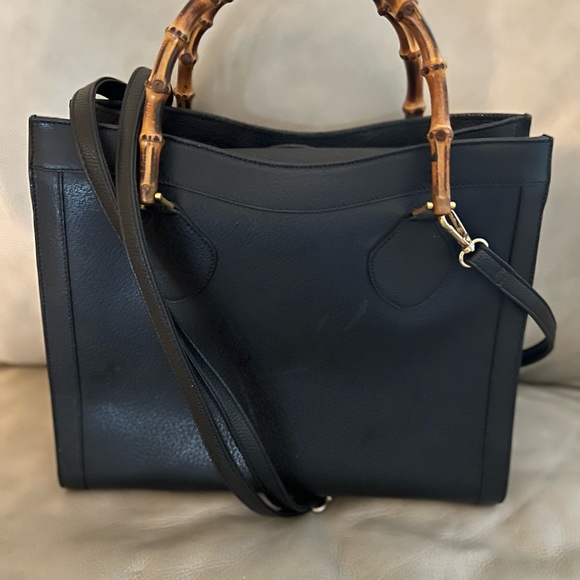 ❤️GORGEOUS VINTAGE AUTHENTIC GUCCI DIANA BLACK LEATHER BAMBOO HANDLE LEATHER - Picture 2 of 15